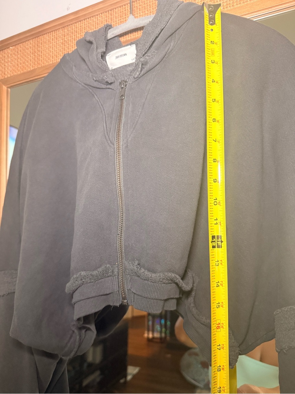♡ Joah Brown NWOT Deconstructed Crop Hoodie in Washed Black - Picture 9 of 16